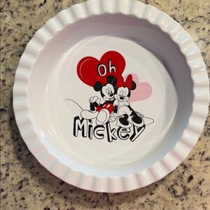 Disney White Pie Dish with Red & Pink Heart Mickey Design